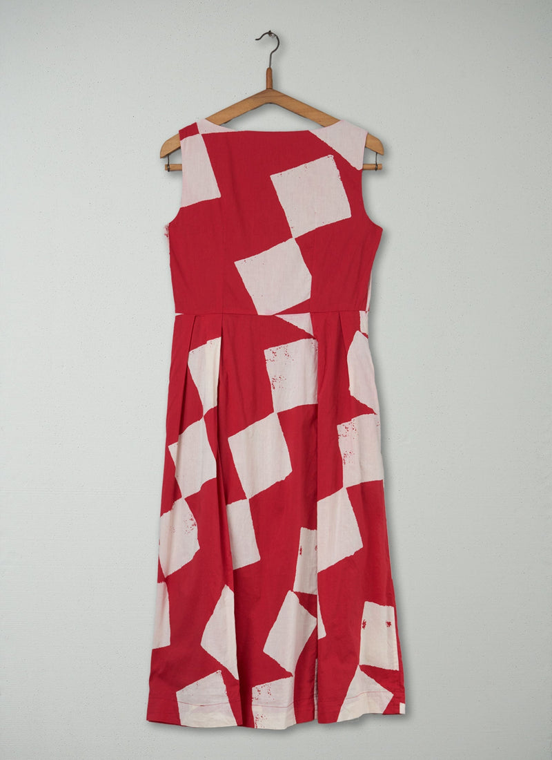 Reworn Diamond Print Dress Size 6 (533) | Scarlet Sage/Ecru
