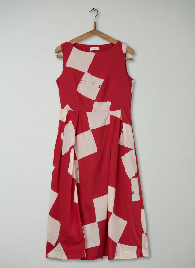 Reworn Diamond Print Dress Size 6 (533) | Scarlet Sage/Ecru