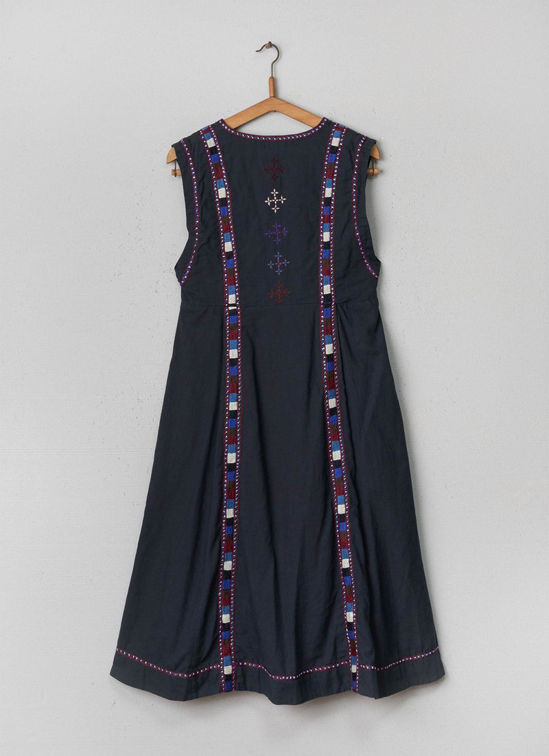 Reworn Embroidered Tunic Dress Size 8 (009) | Navy Multi