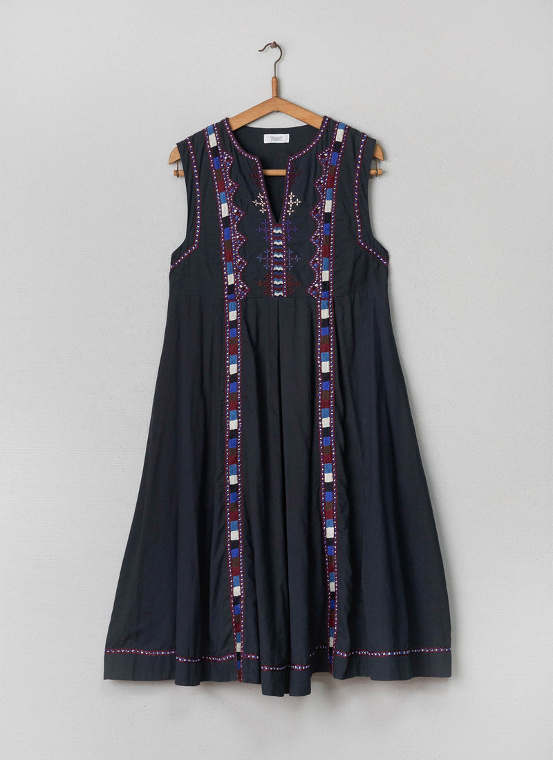 Reworn Embroidered Tunic Dress Size 8 (009) | Navy Multi