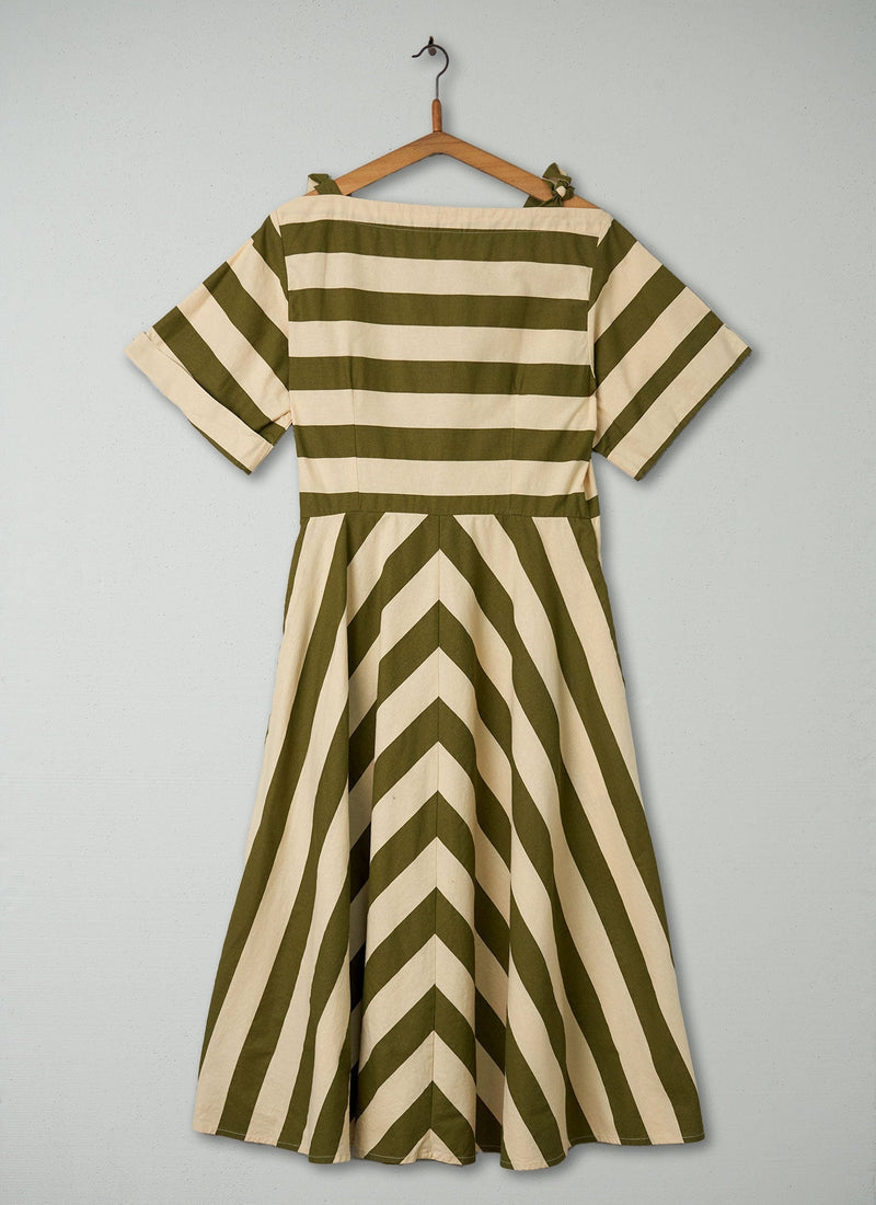 Reworn Wide Stripe Dress Size 14 (396) | Olive