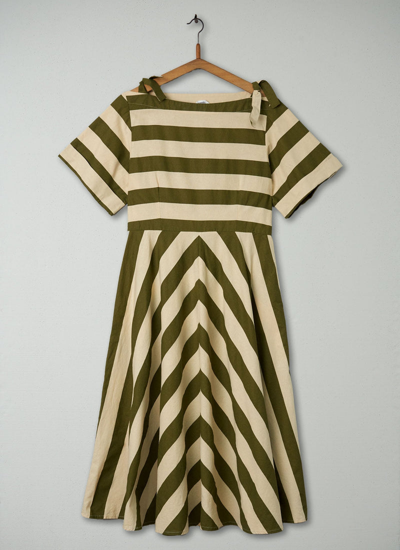 Reworn Wide Stripe Dress Size 14 (396) | Olive
