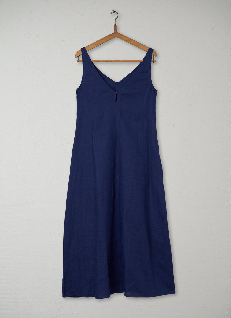 Reworn V-Neck Linen Dress Size 10 (078) | Royal Blue