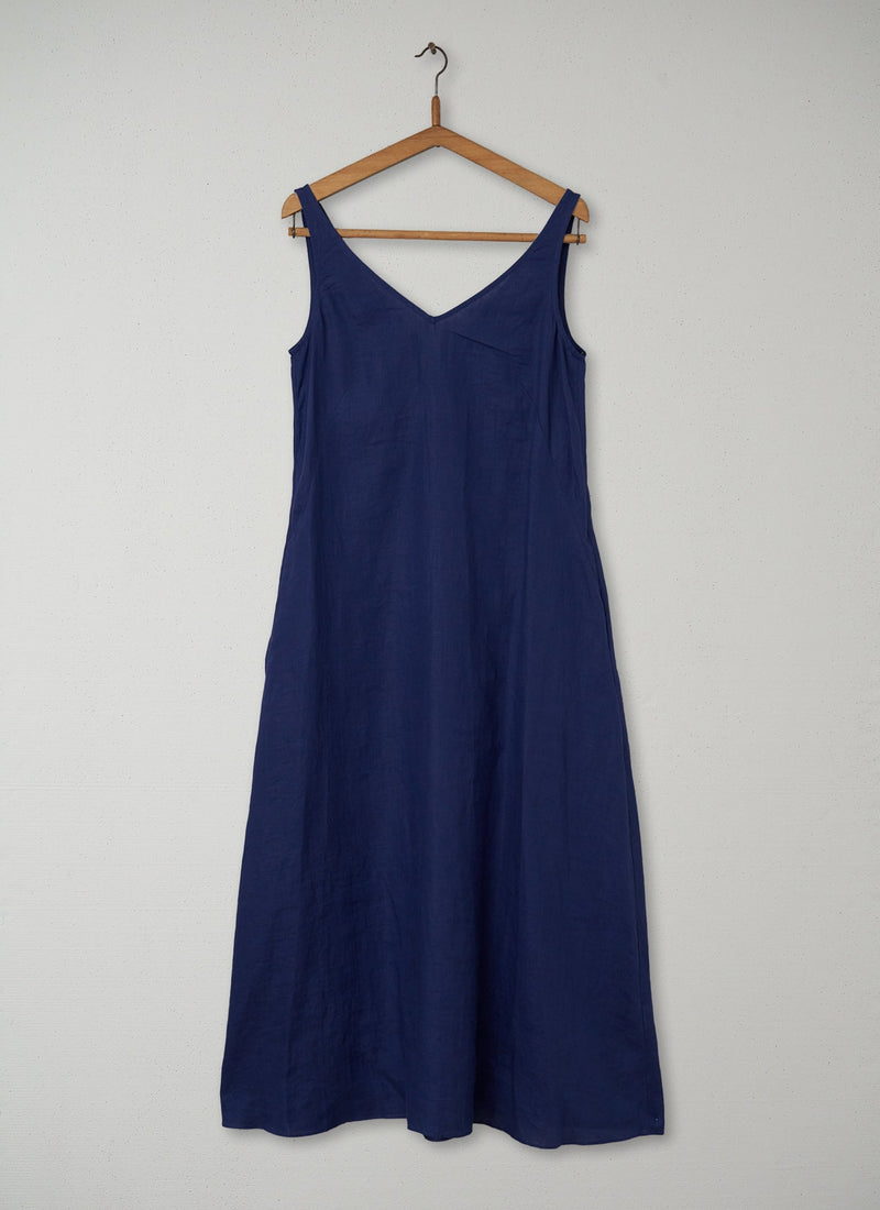 Reworn V-Neck Linen Dress Size 10 (078) | Royal Blue