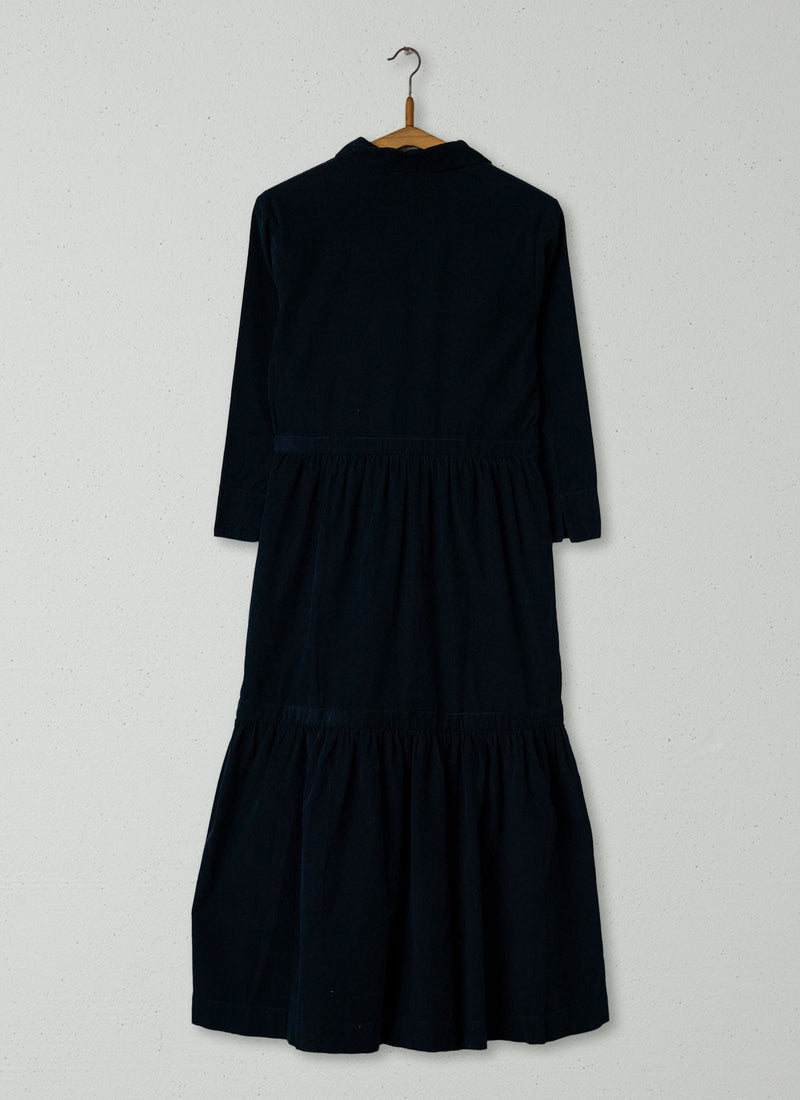 Reworn Tiered Needlecord Dress Size 16 (1397) | Navy