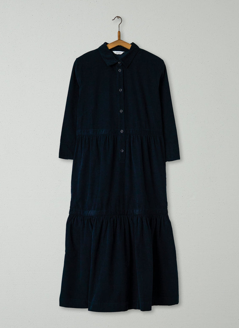 Reworn Tiered Needlecord Dress Size 16 (1397) | Navy
