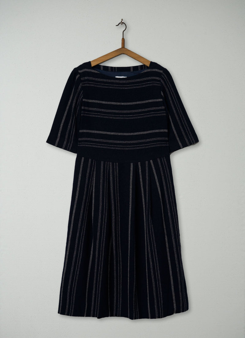 Reworn Wool Gauze Stripe Dress Size 10 (1791) | Multi