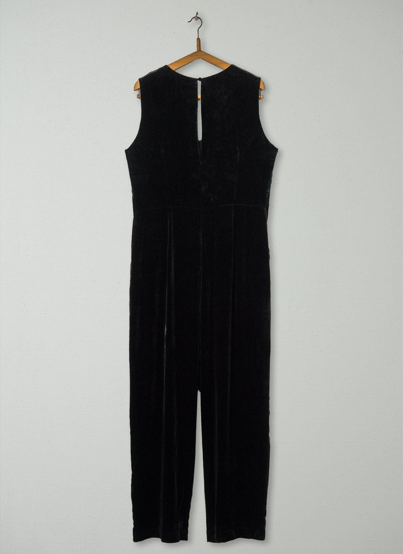 Reworn Silk Velvet Jumpsuit Size 14 (890) | Black