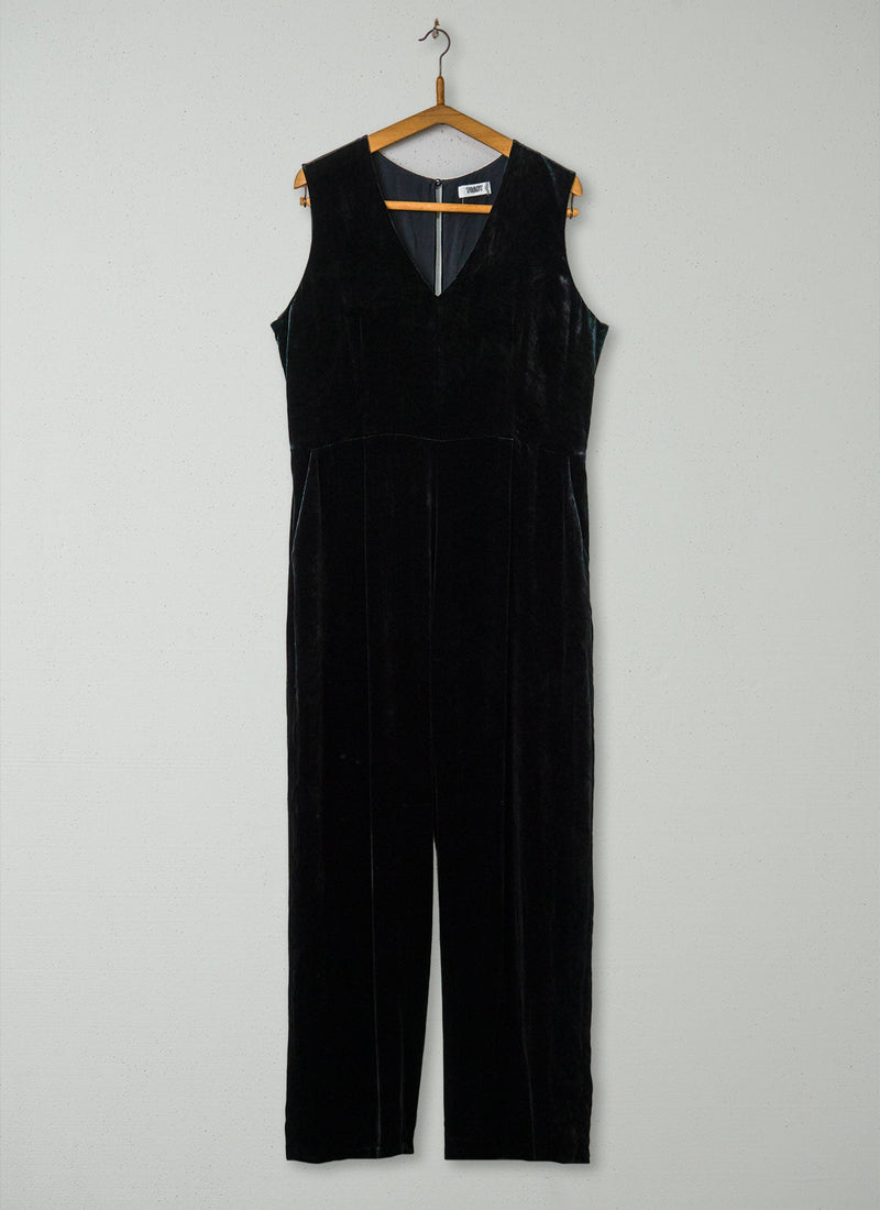 Reworn Silk Velvet Jumpsuit Size 14 (890) | Black