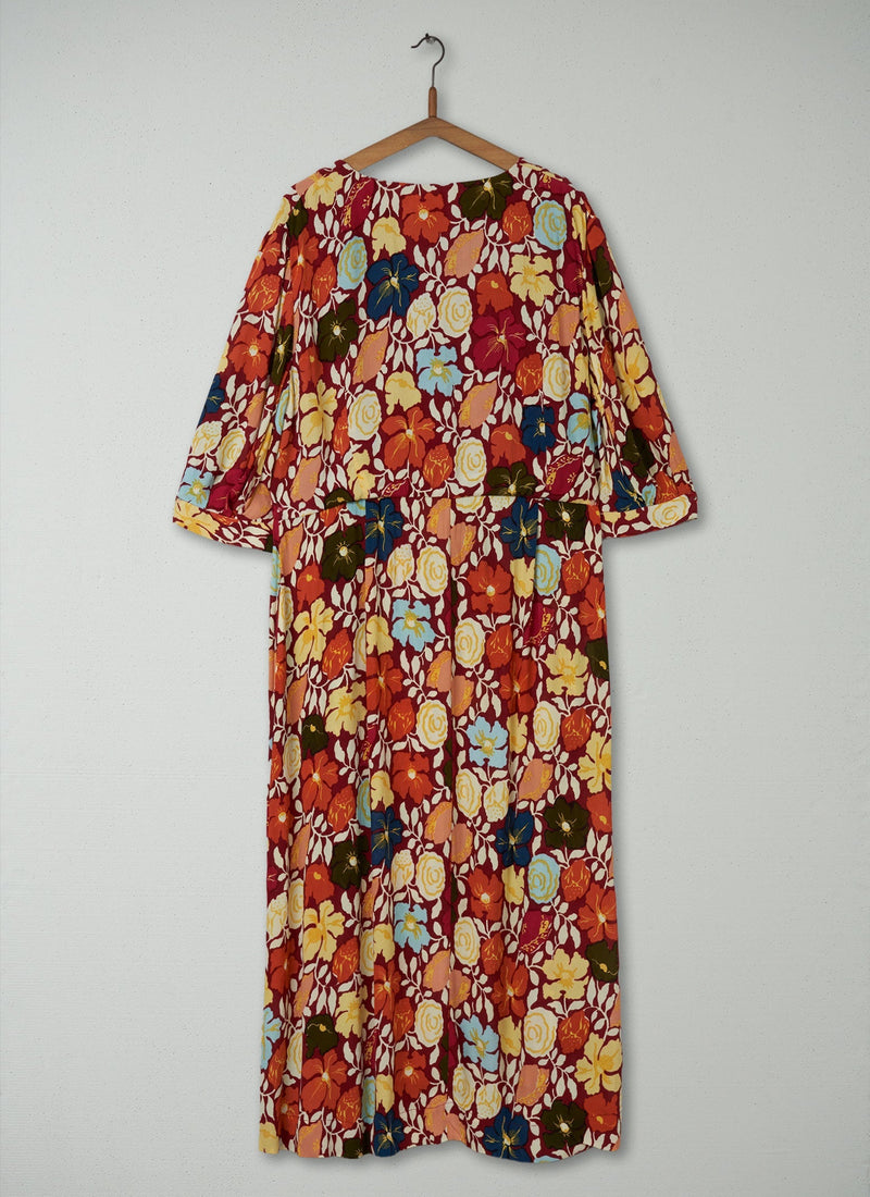 Reworn Annika Print Dress Size 18 (527) | Deep Red