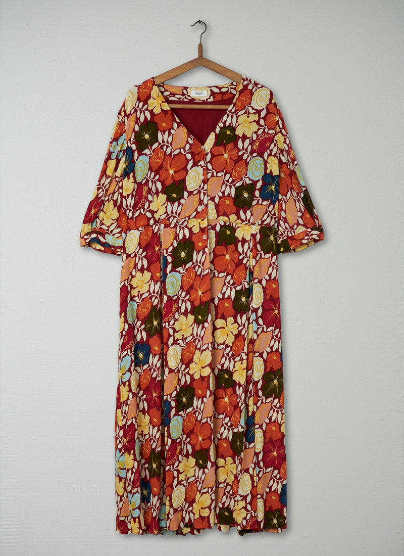 Reworn Annika Print Dress Size 18 (527) | Deep Red