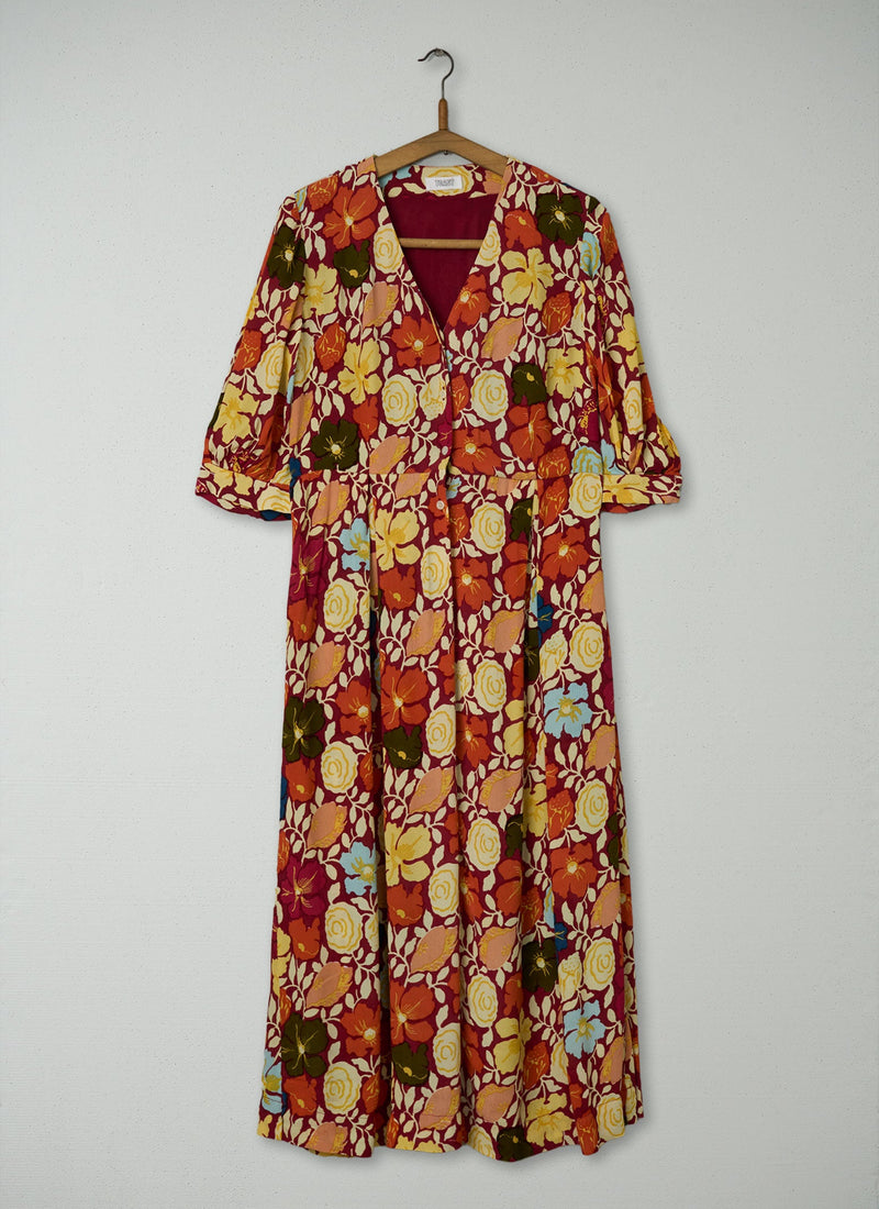 Reworn Annika Print Dress Size 8 (1281) | Deep Red