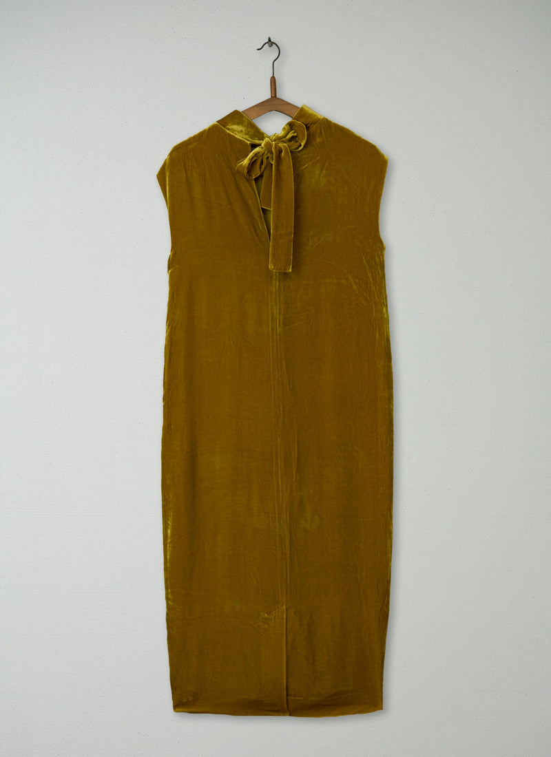 Reworn Silk Velvet Column Dress Size 12 (1454) | Gold