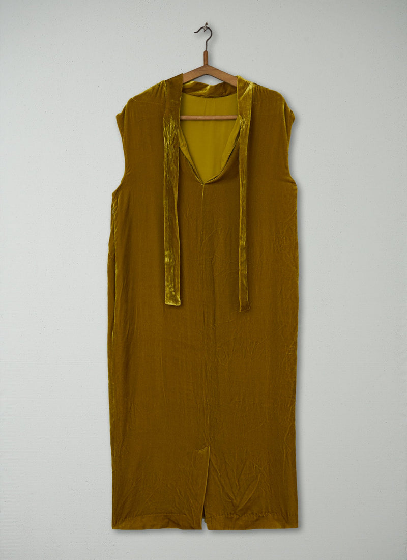 Reworn Silk Velvet Column Dress Size 14 (1284) | Gold
