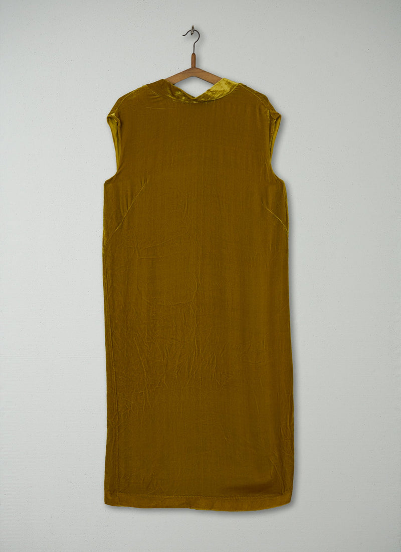 Reworn Silk Velvet Column Dress Size 14 (1284) | Gold