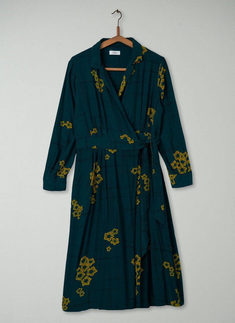 Reworn Floral Print Wrap Dress Size 14 (373) | Pine Green