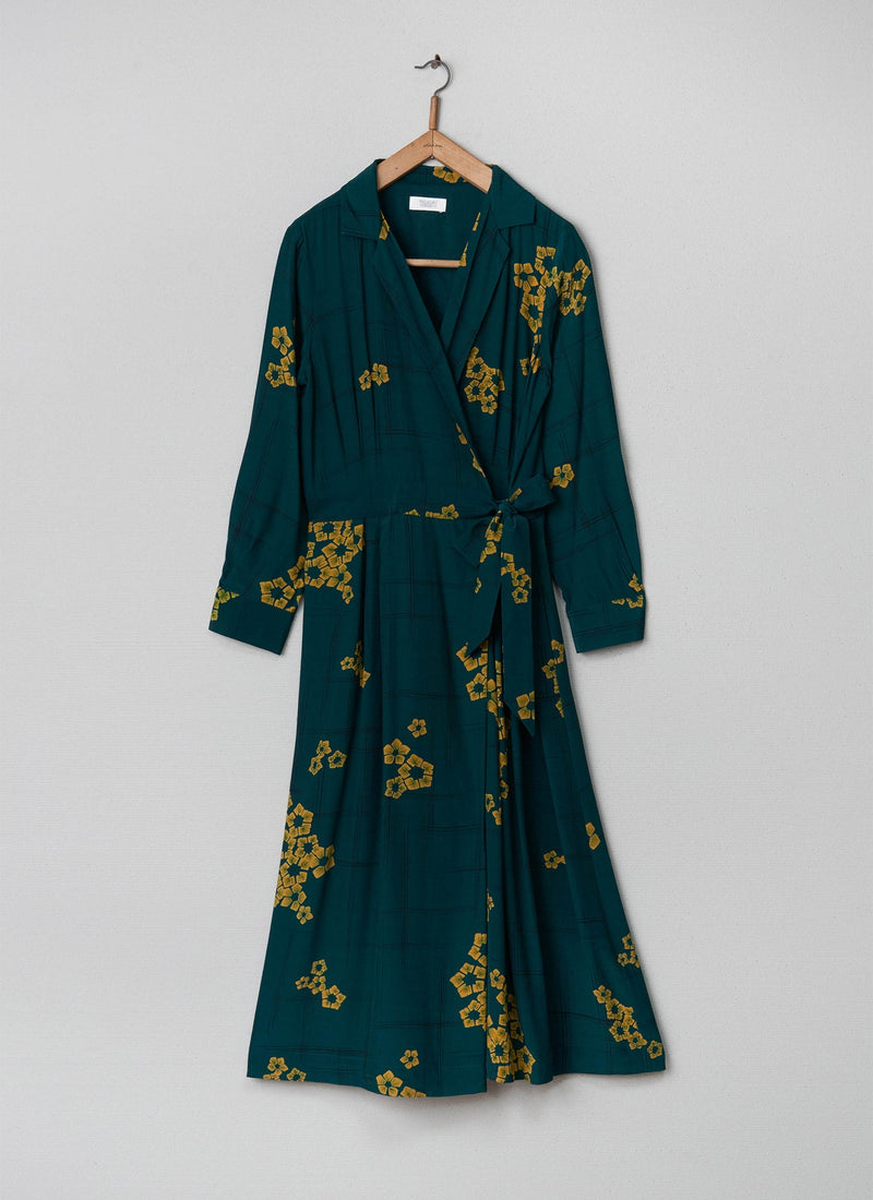 Reworn Floral Print Wrap Dress Size 12 (008) | Pine Green