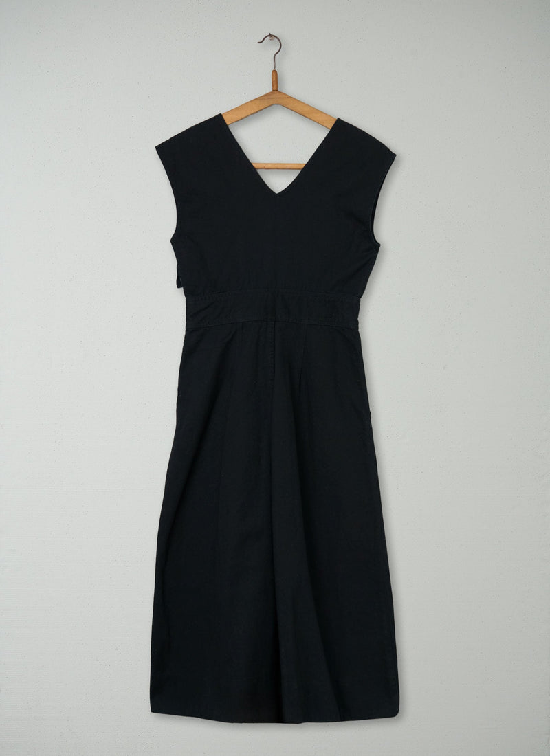 Reworn Brushed Sateen V Neck Dress Size 6 (943) | Soft Black