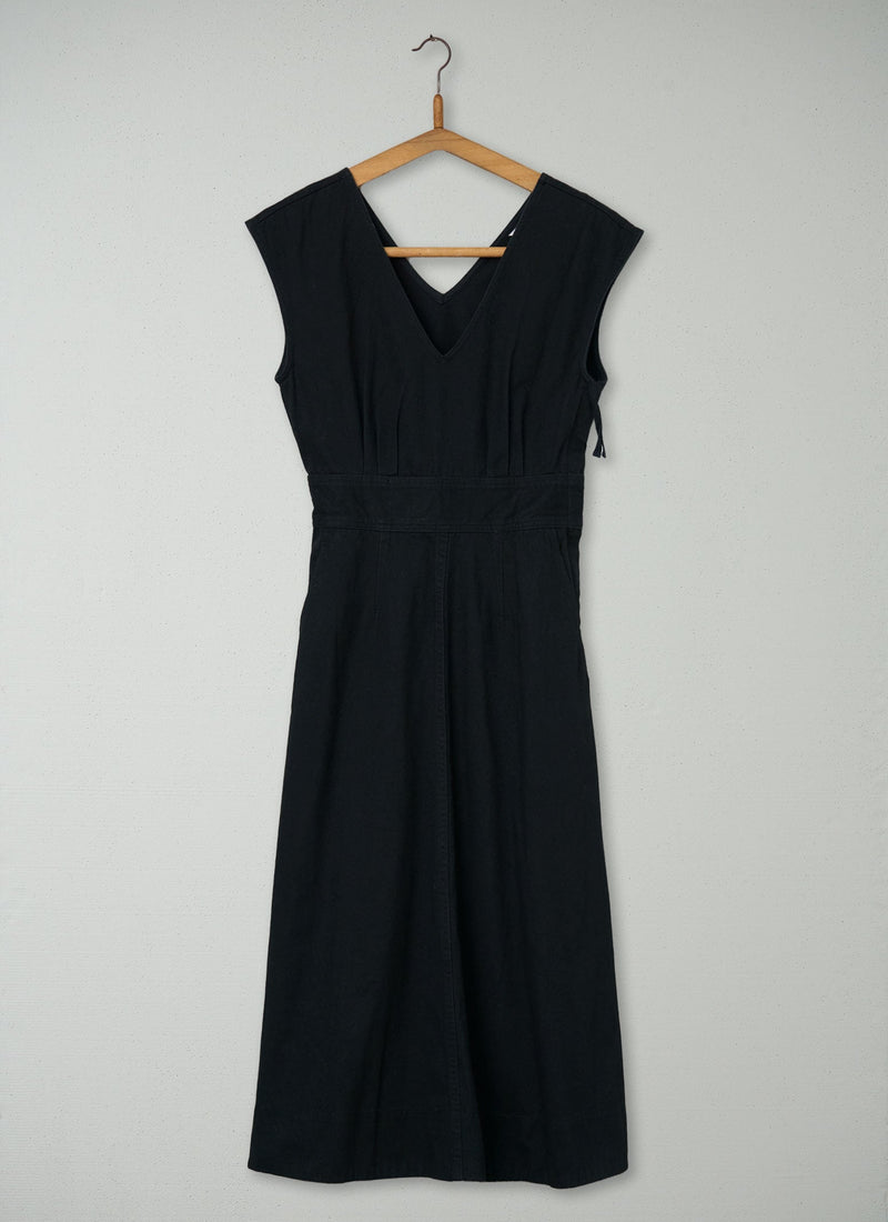 Reworn Brushed Sateen V Neck Dress Size 6 (943) | Soft Black
