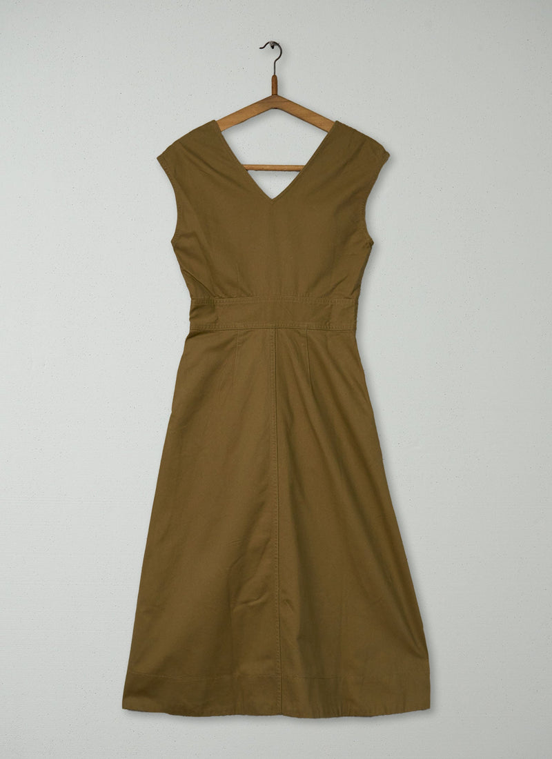 Reworn Brushed Sateen V Neck Dress Size 6 (1427) | Dull Gold