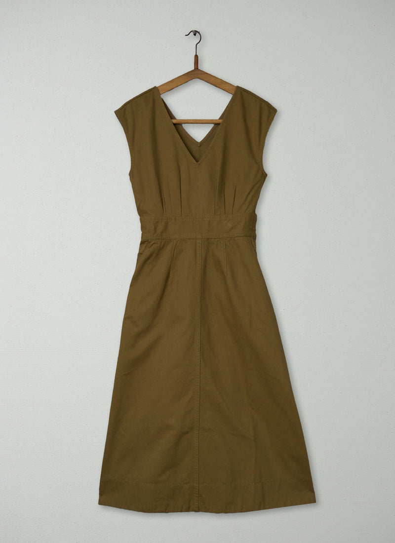 Reworn Brushed Sateen V Neck Dress Size 6 (1427) | Dull Gold