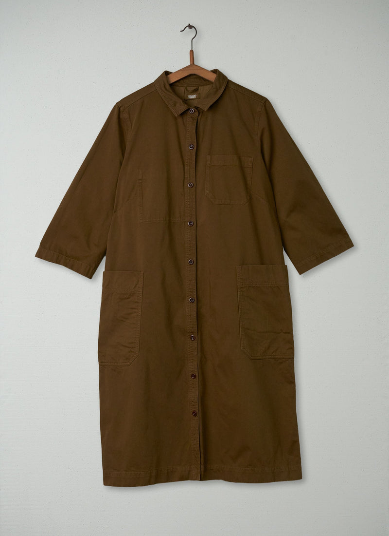 Reworn Cotton Sateen Shirt Dress Size 16 (296) | Dull Gold