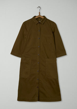 Reworn Cotton Sateen Shirt Dress Size 6 (1074) | Dull Gold