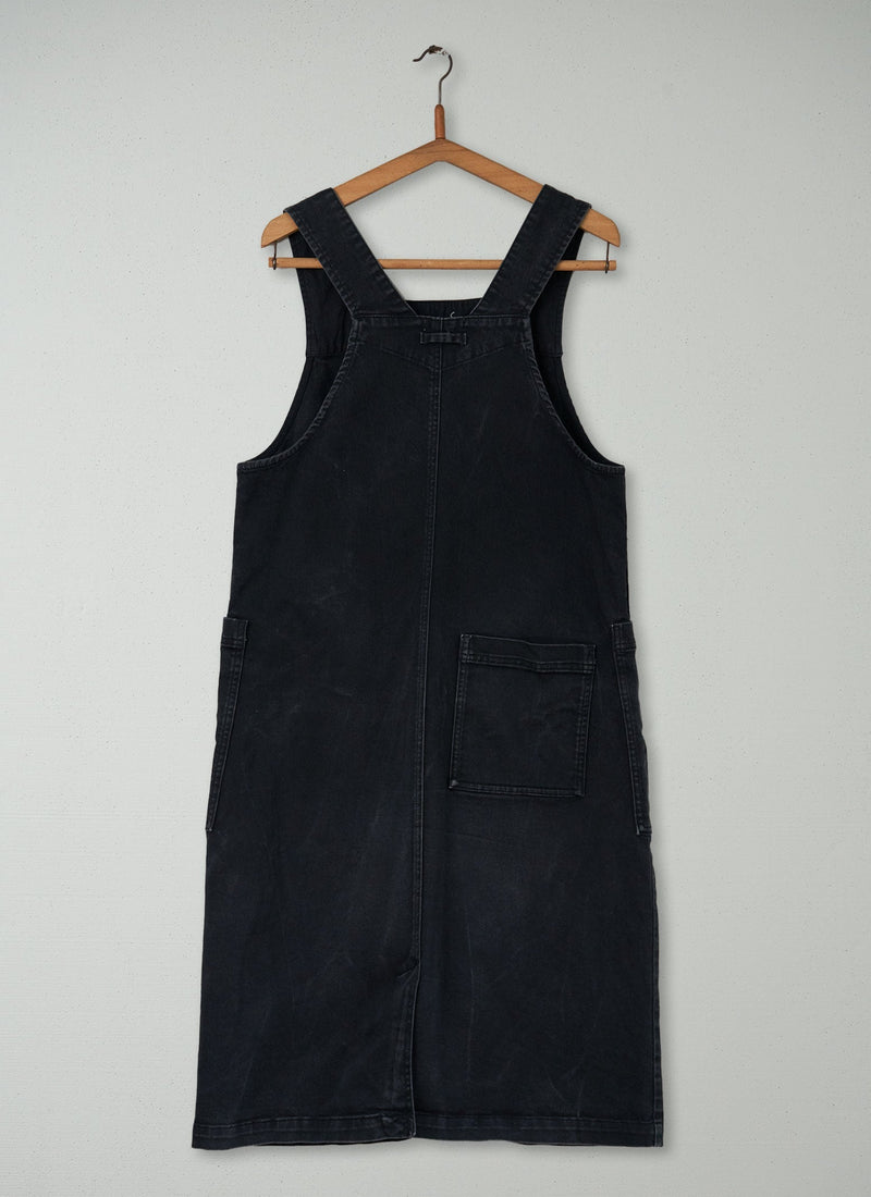 Reworn Denim Pinafore Dress Size 12 (448) | Washed Black