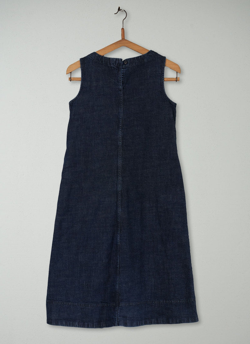 Reworn Denim Side Button Dress Size 6 (453) | Indigo
