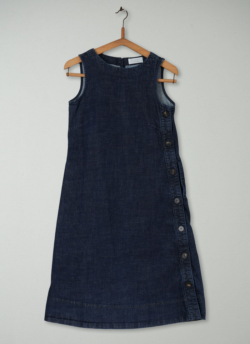 Reworn Denim Side Button Dress Size 6 (453) | Indigo