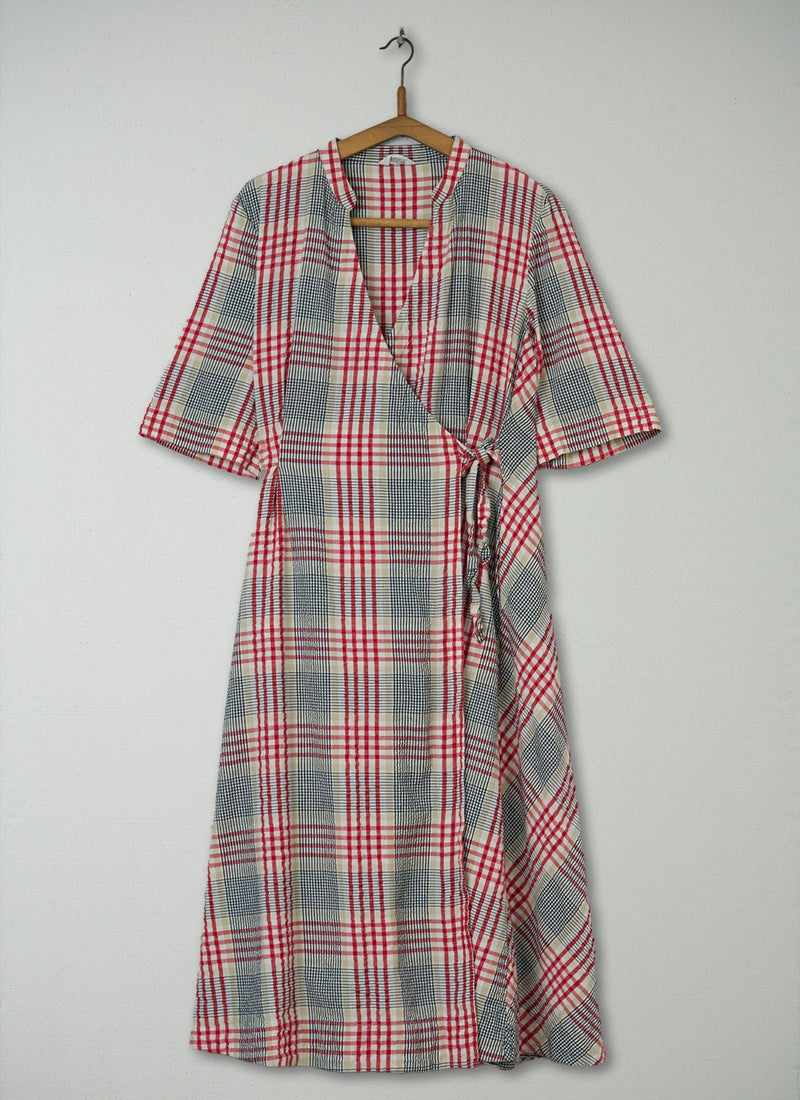 Reworn Seersucker Cotton Wrap dress Size 16 (605) | Multi