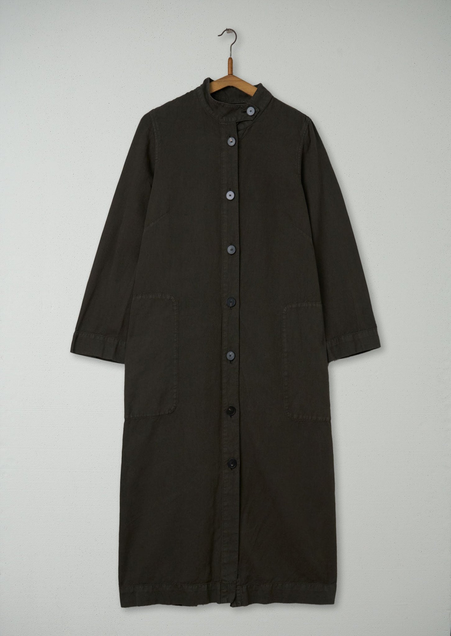 Reworn Cotton Linen Coat Dress Size 10 (834) | Ash Green