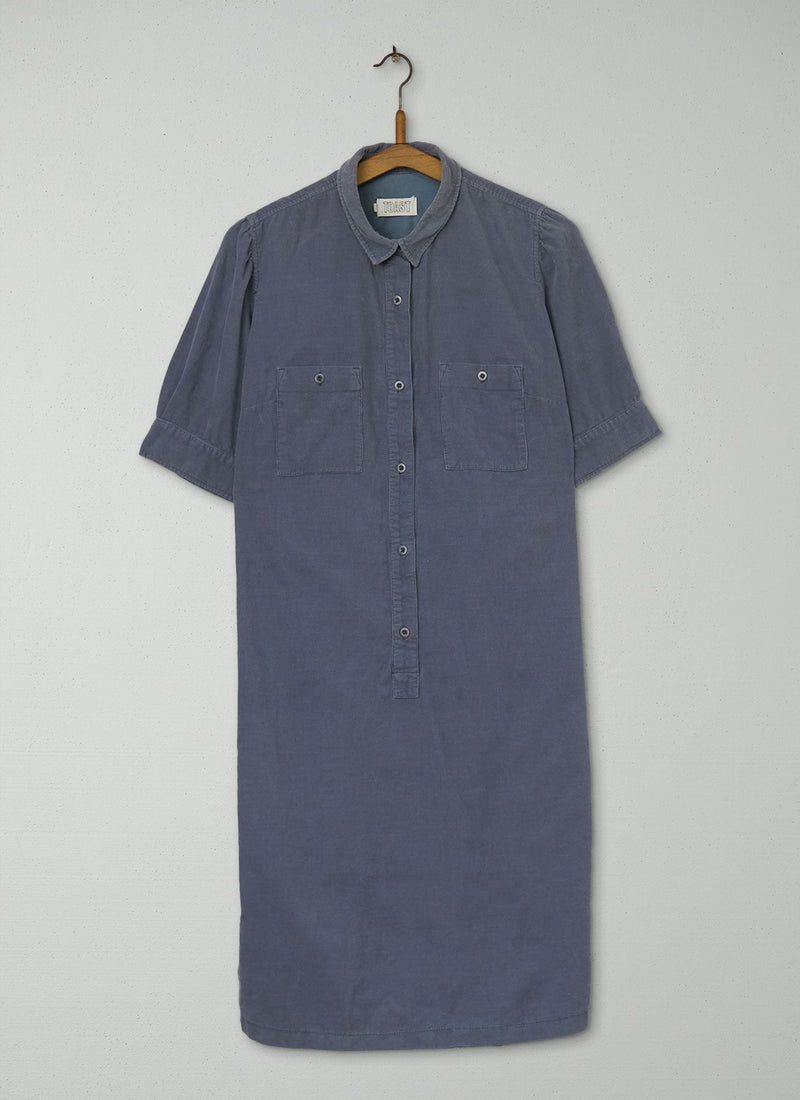 Reworn Needlecord Shirt Dress Size 10 (1195) | Blue Grey