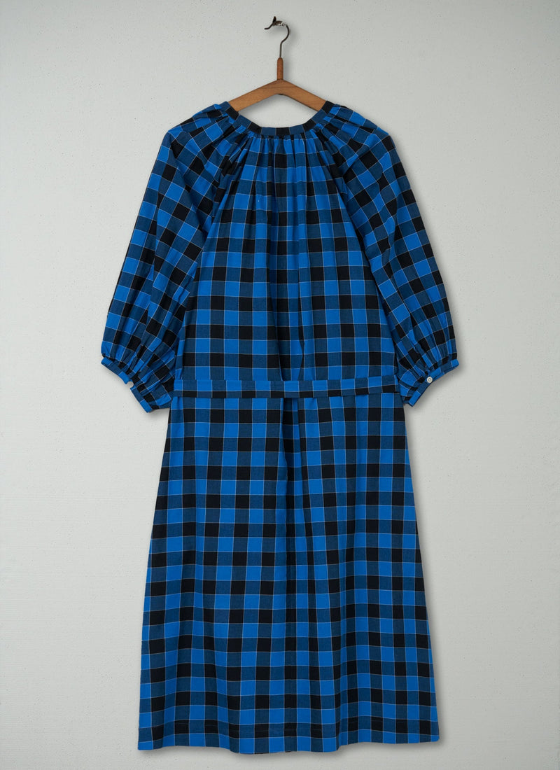 Reworn Check Cotton Dress Size M (489) | Bright Blue