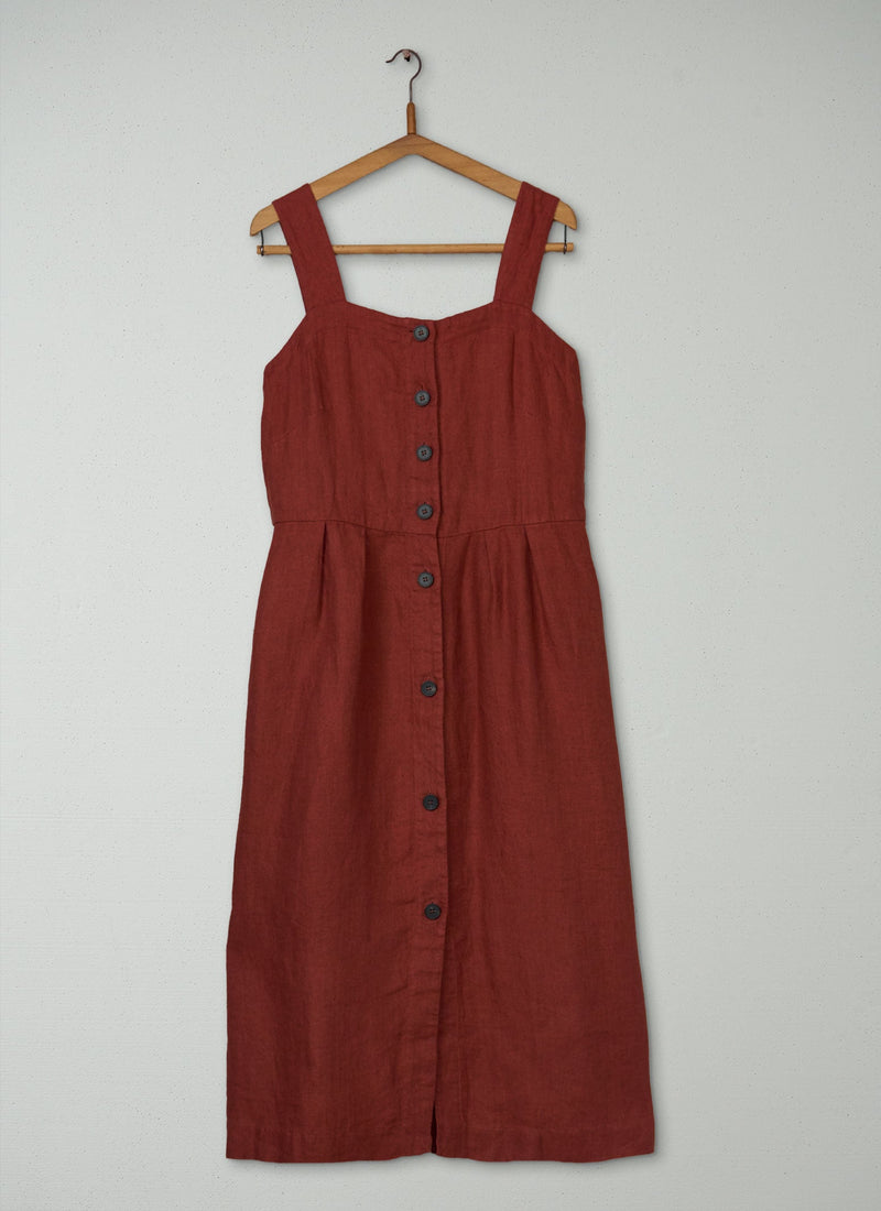 Reworn Linen Twill Sun Dress Size 10 (1808) | Raw Sienna