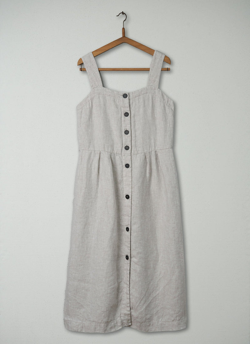 Reworn Linen Twill Sun Dress Size 12 (332) | Natural