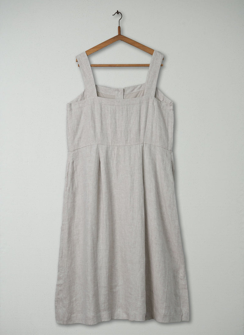 Reworn Linen Twill Sun Dress Size 18 (417) | Natural