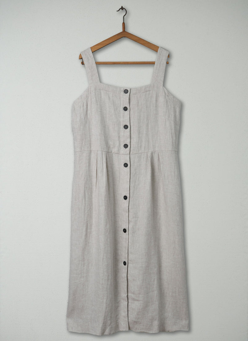 Reworn Linen Twill Sun Dress Size 18 (417) | Natural