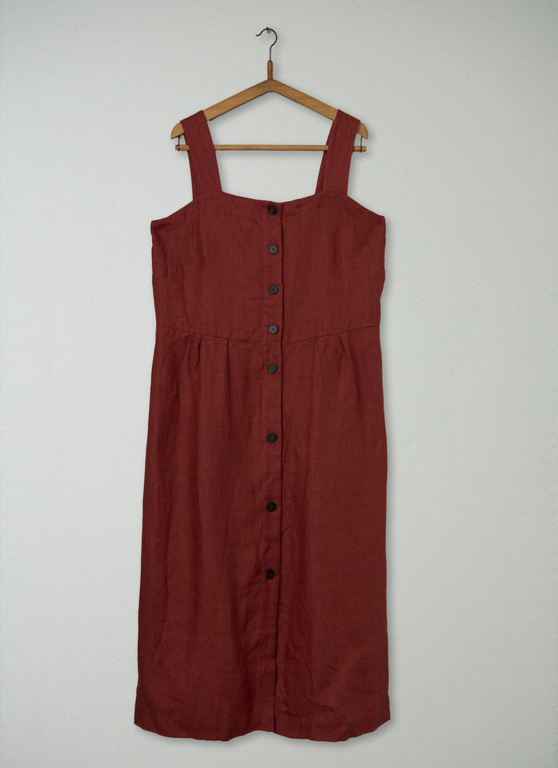 Reworn Linen Twill Sun Dress Size 18 (1141) | Raw Sienna