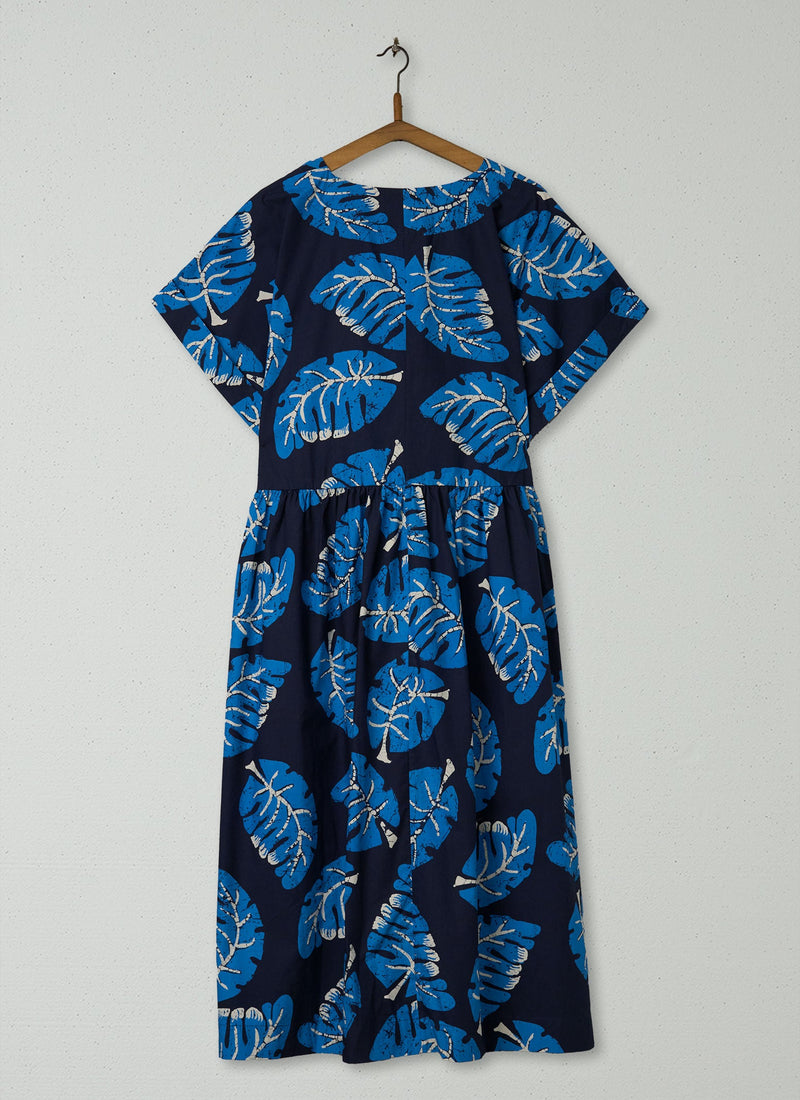 Reworn Leaf Print Dress Size 12 (1317) | Blue