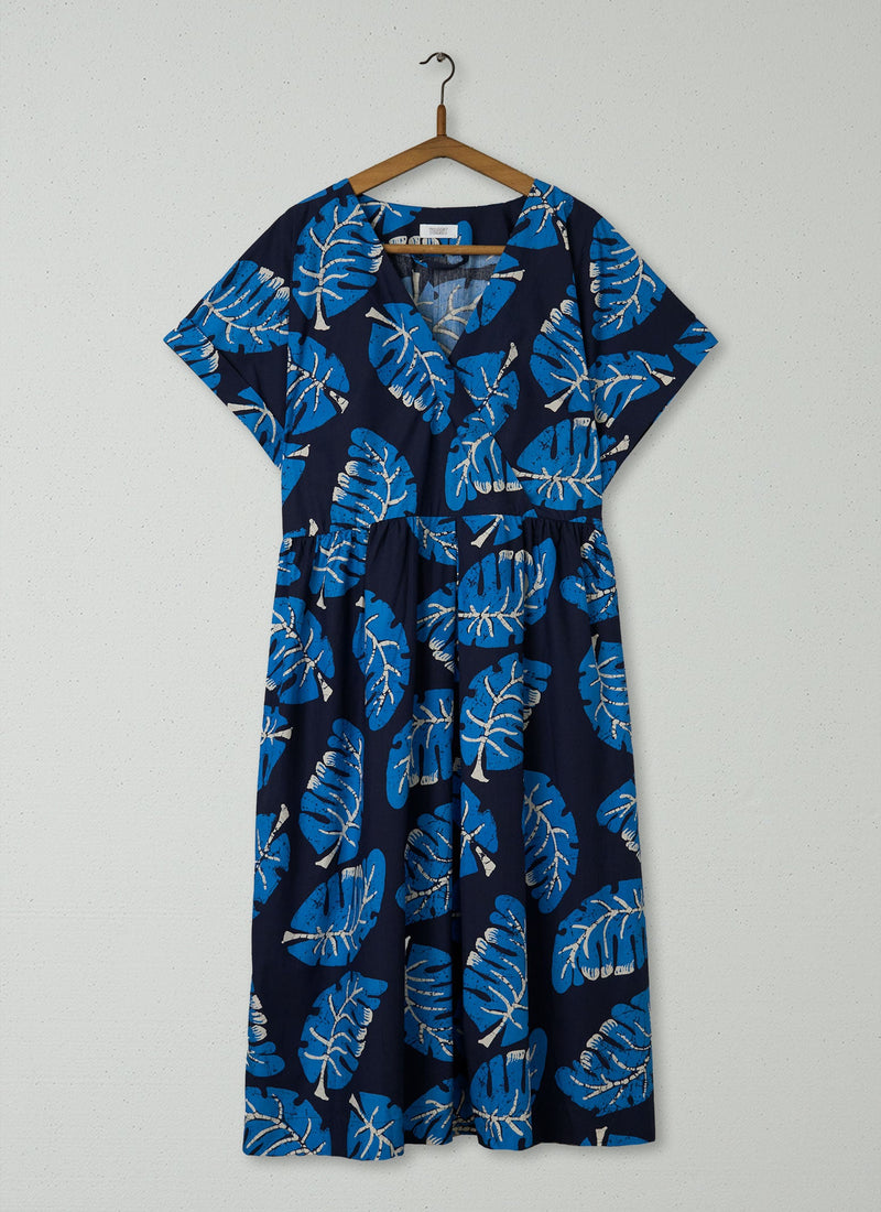 Reworn Leaf Print Dress Size 12 (1317) | Blue