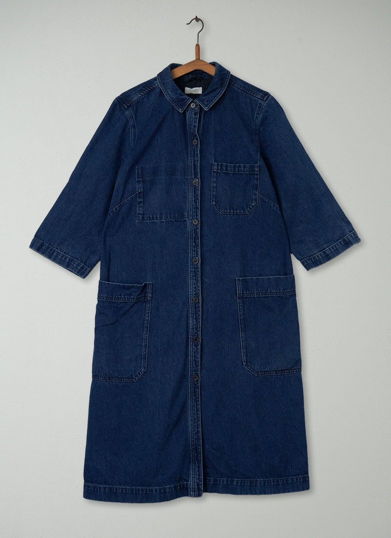Reworn Denim Shirt Dress Size 12 (325) | Indigo