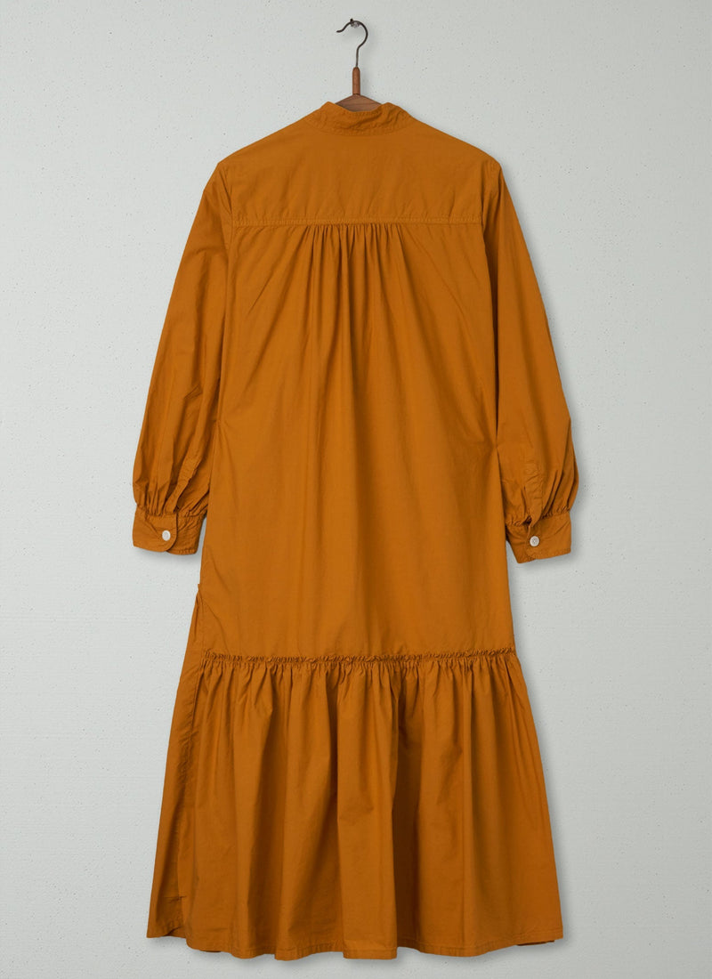 Reworn Poplin Gathered Hem Dress Size 10 (525) | Mustard