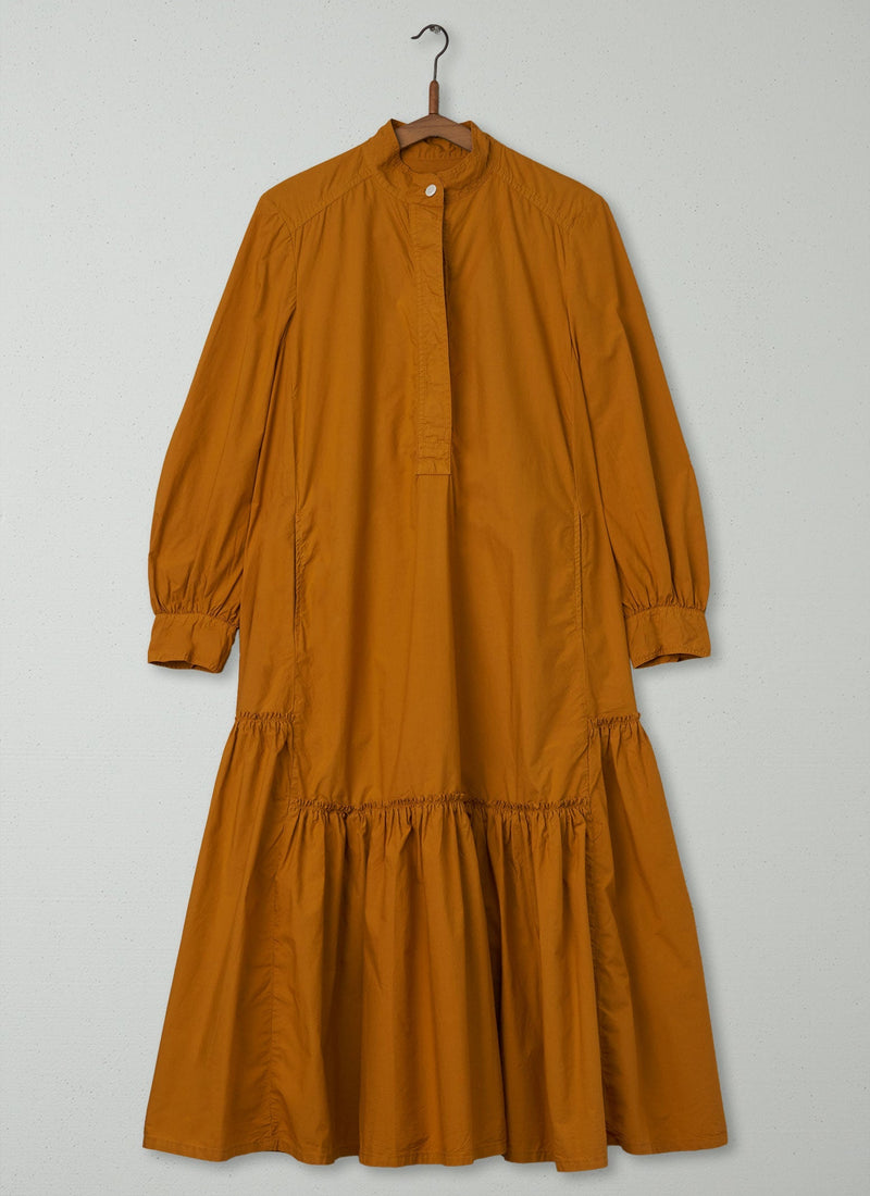 Reworn Poplin Gathered Hem Dress Size 10 (525) | Mustard