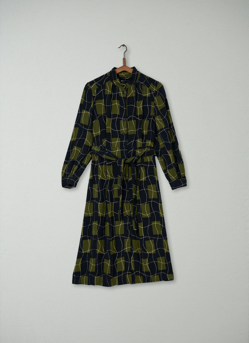 Reworn Check Print Dress Size 10 (190) | Slate Olive