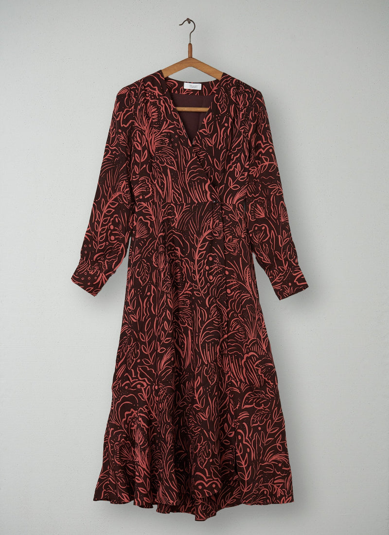 Reworn Print Wrap Dress Size 6 (102) | Maroon