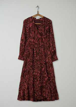 Reworn Print Wrap Dress Size 8 (1062) | Maroon