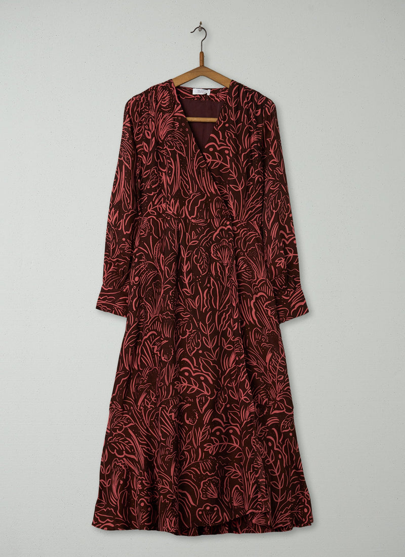 Reworn Print Wrap Dress Size 8 (1964) | Maroon
