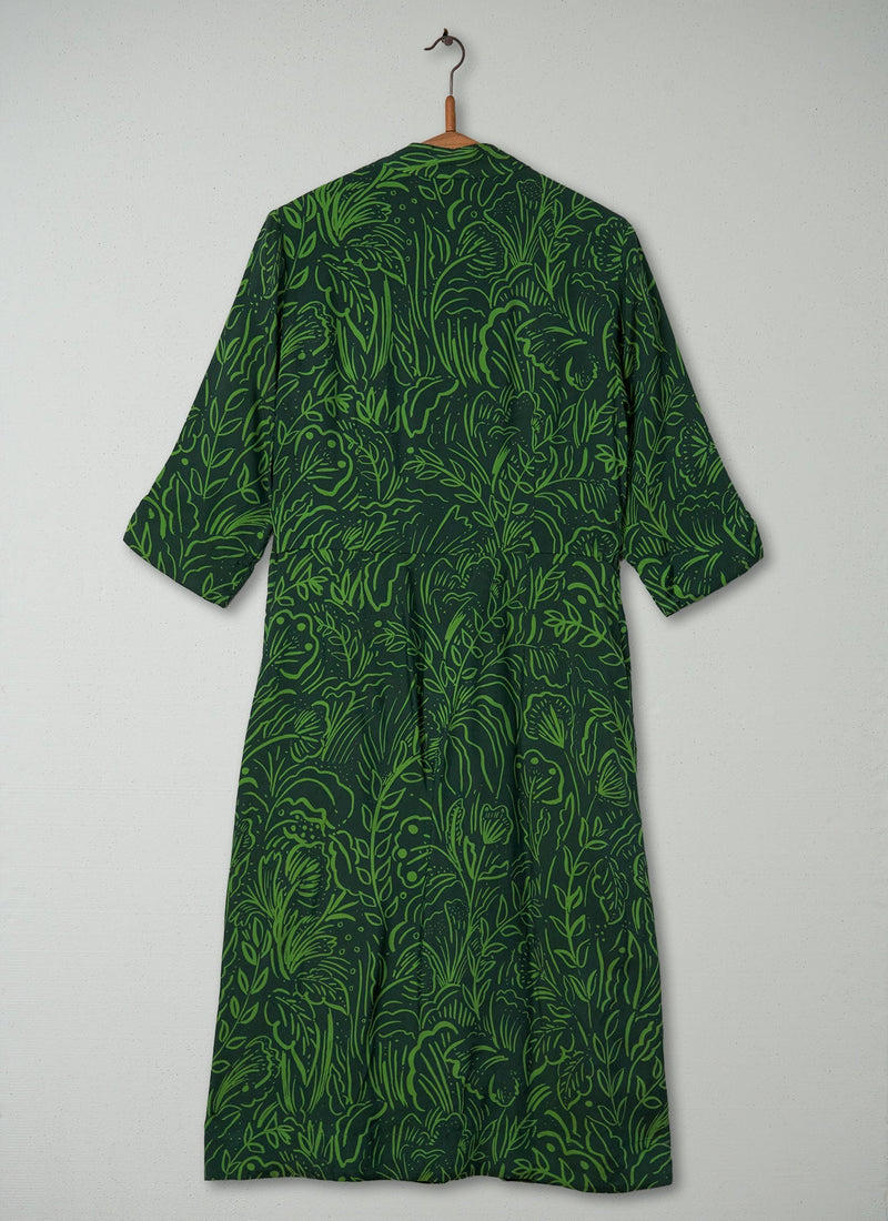 Reworn Bloom Print Dress Size 12 (391) | Bottle Green