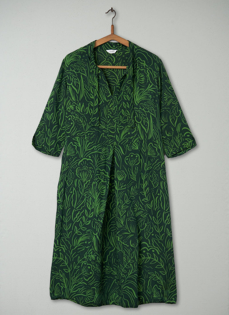 Reworn Bloom Print Dress Size 12 (391) | Bottle Green